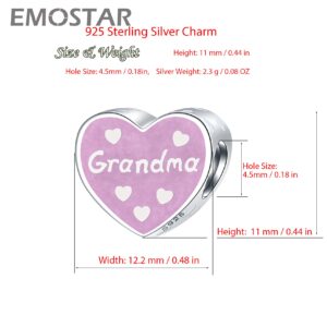 Grandma Heart Charms, 925 Sterling Silver I Love You Grandmother Grandmom Beads with Pearl Pink Enamel, fits Pandora Mothers Day Bracelet, Gifts for Nonna/Abuela/Babcia