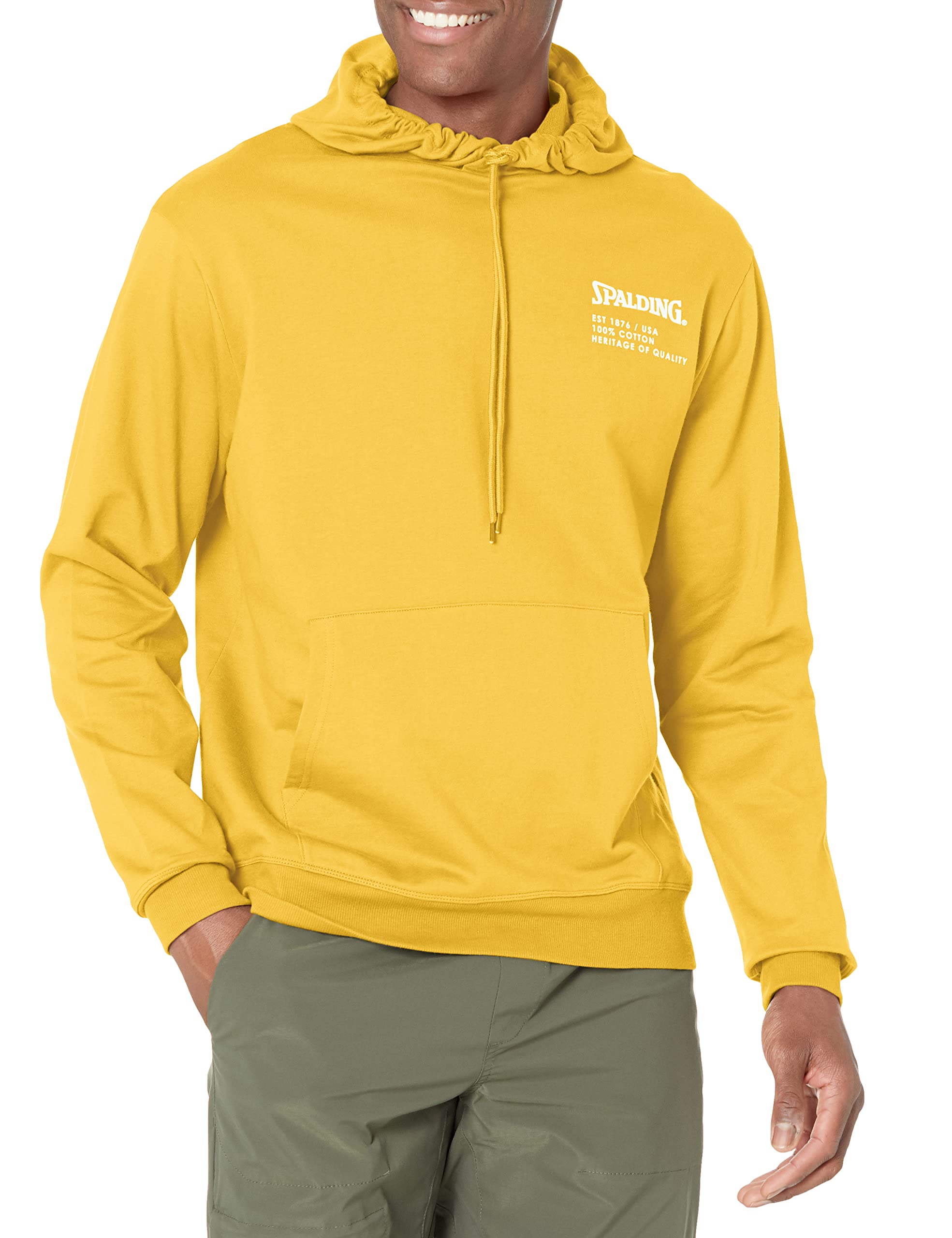 Spalding Men's Cotton French Terry Branded Hoodie, Spicy Mustard, Medium