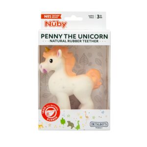 Nuby Penny The Unicorn Super Soft Teether Toy with Squeaker, 100% Natural Rubber