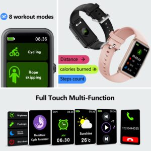 FITVII Fitness Tracker, Heart Rate Blood Pressure Monitor Activity Tracker, 1.57'' Touch Screen Calorie Step Counter IP68 Waterproof Watch with Weather Sleep Monitor Music Control for Women Menf