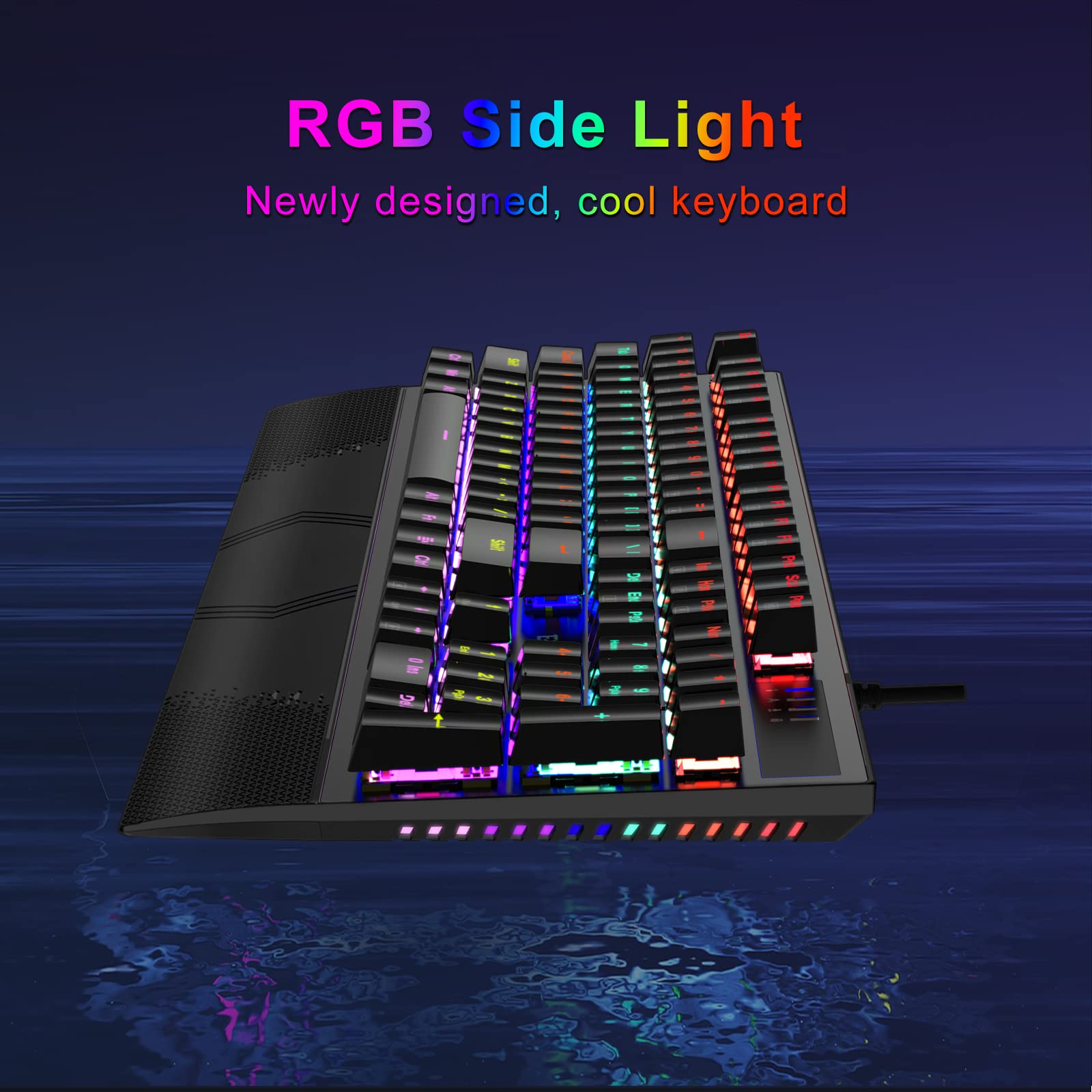 E-YOOSO Mechanical Keyboard, Mechanical Gaming Keyboard with Blue Switches, 104 Keys, Wired Keyboard Mechanical with Rainbow Backlit & RGB LED Side Light, Clicky Keyboard for Windows, Gaming, PC