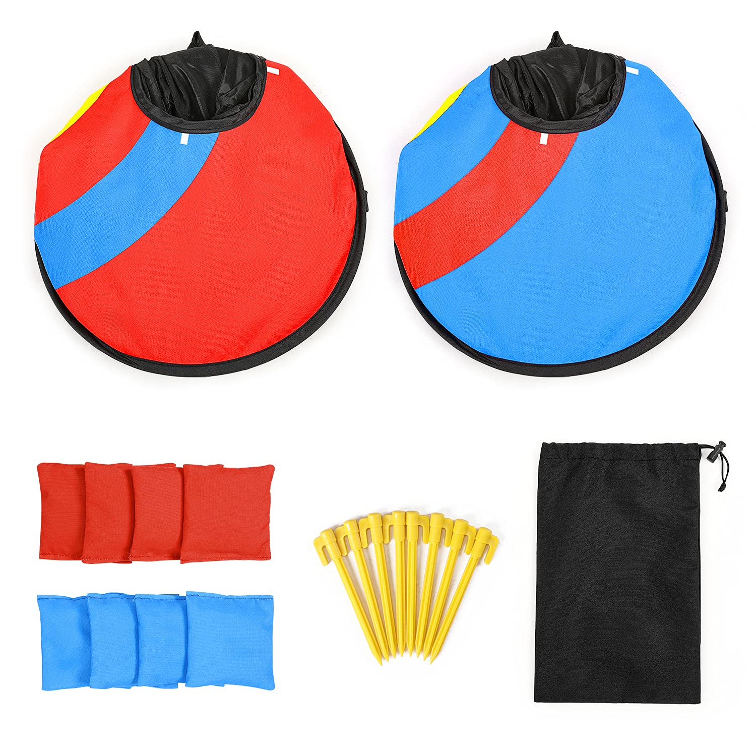 G4Free Portable Collapsible 5 Holes Cornhole Game Set with 8 Bean Bags Carrying Case Toss Game Size 3ft x 2ft for Camping Travel