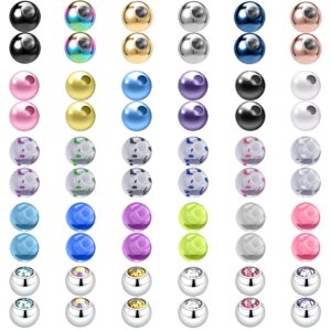 bodyace 24-60pcs 16g replacement balls for body piercing, externally threaded barbell parts, acrylic eyebrow ear helix cartilage lip piercing jewelry balls (a:60pcs 3mm)