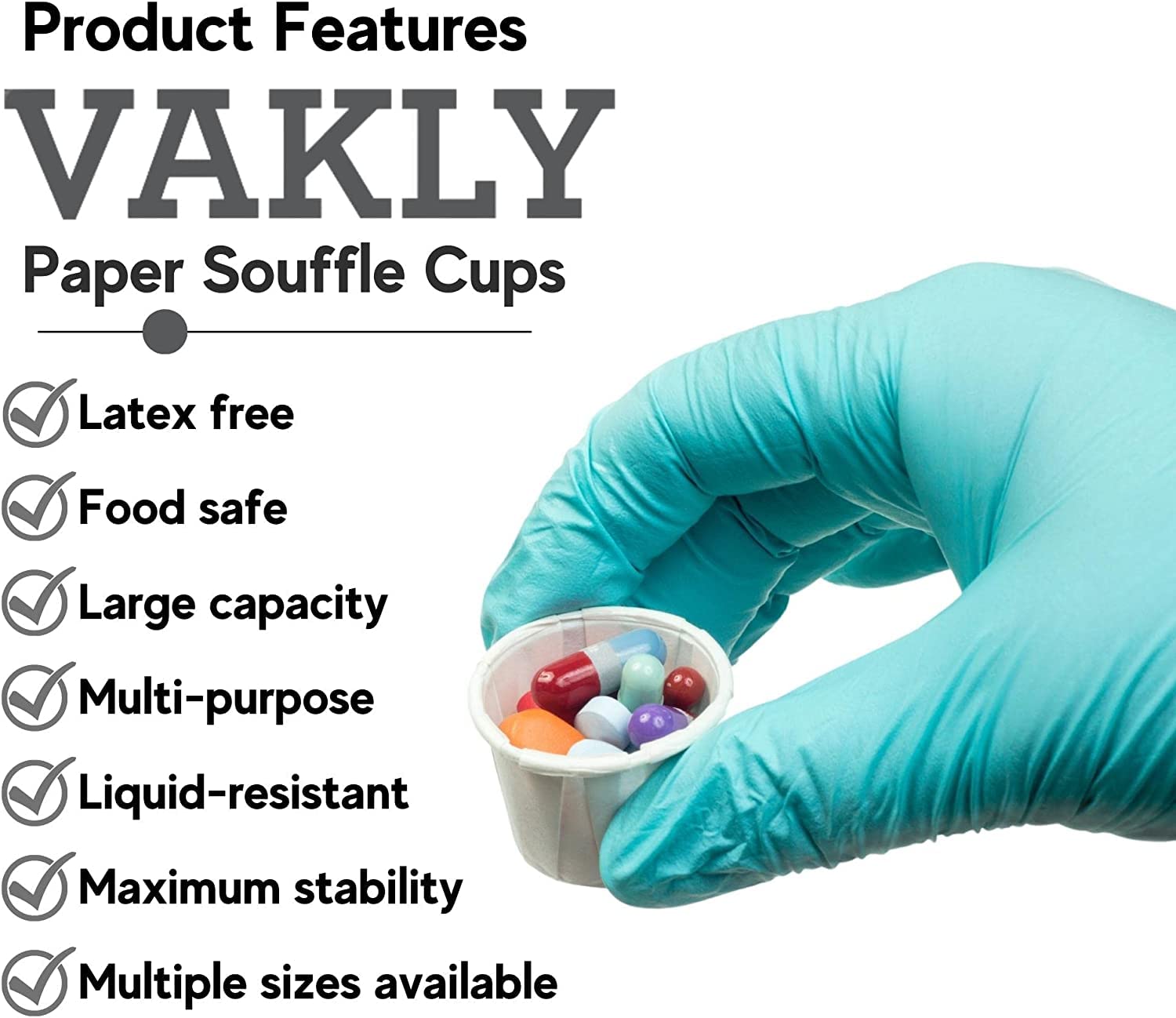 Vakly Disposable Paper Souffle Medicine Cups 3/4 oz [Pack of 500] – (0.75 Ounce) Small Cups for Medication Distribution, Pills, Tasting, Condiments, Food and Dessert Serving