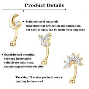 Ubjuliwa 12pcs 16G Rook Piercing Jewelry Eyebrow Rings Stainless Steel Belly Lip Ring Cartilage Hoop Rook Daith Earrings Tragus CZ Body Piercing Curved Barbell