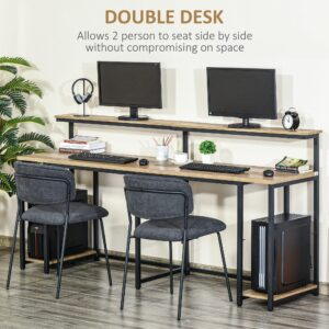 HOMCOM 78.75 Inches Double Computer Desk for Two Person, Extra Long Home Office Desk with Monitor Shelf and CPU Stand, Brown