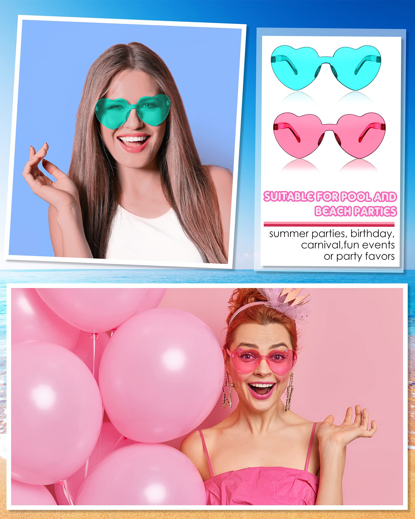 Photect 12 Pair Heart Sunglasses Colorful Heart Glasses Heart Sunglasses Party Favor(Basic Colors)