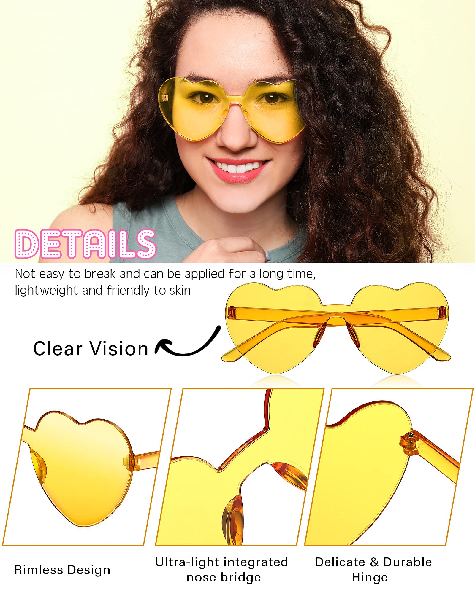 Photect 12 Pair Heart Sunglasses Colorful Heart Glasses Heart Sunglasses Party Favor(Basic Colors)