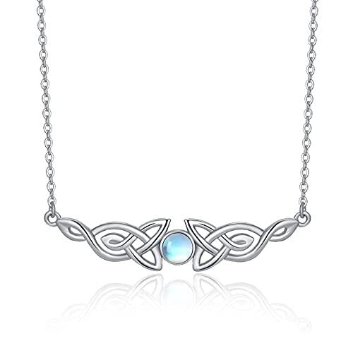 Dreamboat Celtic Knot Necklace for Women Irish Necklace 925 Sterling Silver Moonstone Necklace Celtic Pendant Necklaces Good Luck Celtic Irish Jewelry Gifts