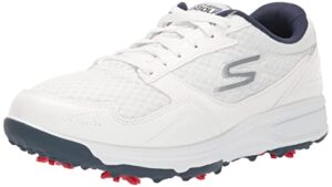 skechers men's torque sport fairway relaxed fit spiked golf shoe, white/navy, 9.5