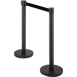 VEVOR Crowd Control Stanchion Set, Stanchion Set with 6.6 ft/2 m Black Retractable Belt, Black Crowd Control Barrier w/Concrete and Metal Base - Easy Connect Assembly (8)