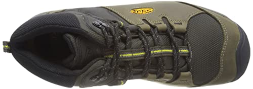 KEEN Men's Steens Mid Height Leather Waterproof Hiking Boots, Black Olive Yellow, 8.5