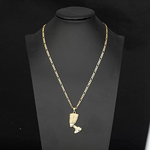 kelistom Egyptian Queen Nefertiti Pendant Necklace for Women | 18K Gold Plated Pendant Necklace | 3mm Figaro Chain Necklace 18/22 inches (22)