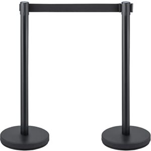 VEVOR Crowd Control Stanchion Set, Stanchion Set with 6.6 ft/2 m Black Retractable Belt, Black Crowd Control Barrier w/Concrete and Metal Base - Easy Connect Assembly (8)