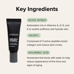 Cardon | Dark Circle Eye Rescue for Men and Women | Under Eye Roller for Puffy Eyes, Dark Circles, Eye Bags, Wrinkles | Made with Peptides, Niacinamide, Hyaluronic Acid | Under Eye Stick Massager