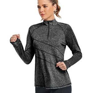 Black Long Sleeve Shirt Women,Cucuchy Hiking Shirts Raglan Sleeve V Neck Yoga Tops Lightweight Half Zipper Moisture Wicking Smooth Fashion Daily Workout Activewear Plain Black XLarge