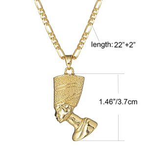 kelistom Egyptian Queen Nefertiti Pendant Necklace for Women | 18K Gold Plated Pendant Necklace | 3mm Figaro Chain Necklace 18/22 inches (22)