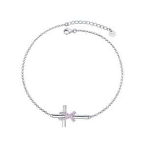 leecci 925 sterling silver breast cancer awareness bracelet cross pink ribbon bracelet breast cancer survivor gifts for women