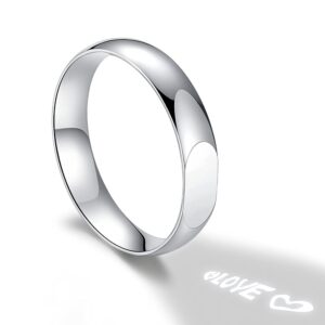 Bamos Sterling Silver Ring High Alloys Polish Projective Love Wedding Bands for Women Men, Simple Delicate Minimalist Ring 4mm Ring Comfort Fit Size 6-10, Projective Ring | Diffractive Ring