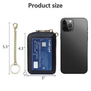 imeetu RFID Credit Card Wallet, Genuine Leather Zipper Card Case Holder with Removable Keychain(Black)