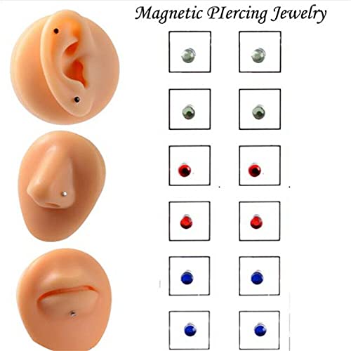 12pcs Crystal Magnetic Stud Earring Magnet Nose Ear Lip Stud Non Piercing, Women Men Steel Ring Clip Nose Ring Fake Cheater Jewelry Gift (Multicolor)