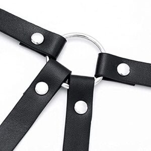 Salliy Punk Waist Chain Black Leather Body Chain Harness Belly Belt Chains Nightclub Party Body Accessories Jewelry for Women (Q)