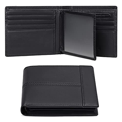 GOIACII Wallets for Men Genuine Leather RFID Blocking Bifold Wallet With ID Window and 16 Credit Card Pockets