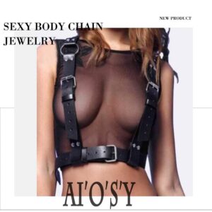 Salliy Punk Waist Chain Black Leather Body Chain Harness Belly Belt Chains Nightclub Party Body Accessories Jewelry for Women (O)