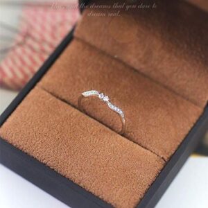 Thin Micro Pave CZ Band Ring 925 Sterling Silver Tiny Diamonds Wedding Engagement Promise Stackable Eternity Willow Leaf Binary Star Diamond Ring (10)