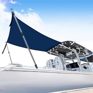 TeBaisea Boat T-Top Sun Shade Kit Boat Canopy, Boat Cover with Stainless Steel Telescopic Rod Foldable,UV-Proof 1200D High-Tech Polyester Fiber, Anti-Ultraviolet Dark Blue（126"×114"×102"）