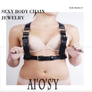 Salliy Punk Waist Chain Black Leather Body Chain Harness Belly Belt Chains Nightclub Party Body Accessories Jewelry for Women (O)