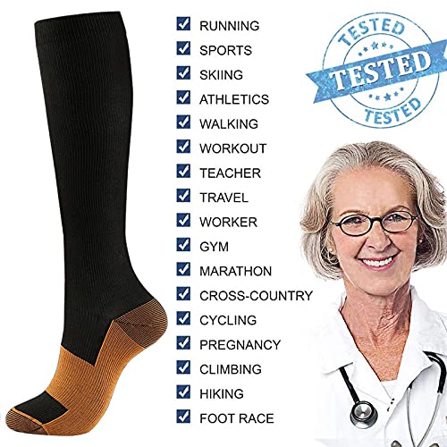 Copper Compression Socks Men Women 15-20 mmHg Circulation Compression Stockings for Medical, Running, Athletic, Nurse, Travel (Large-X-Large, Black 5 pairs)