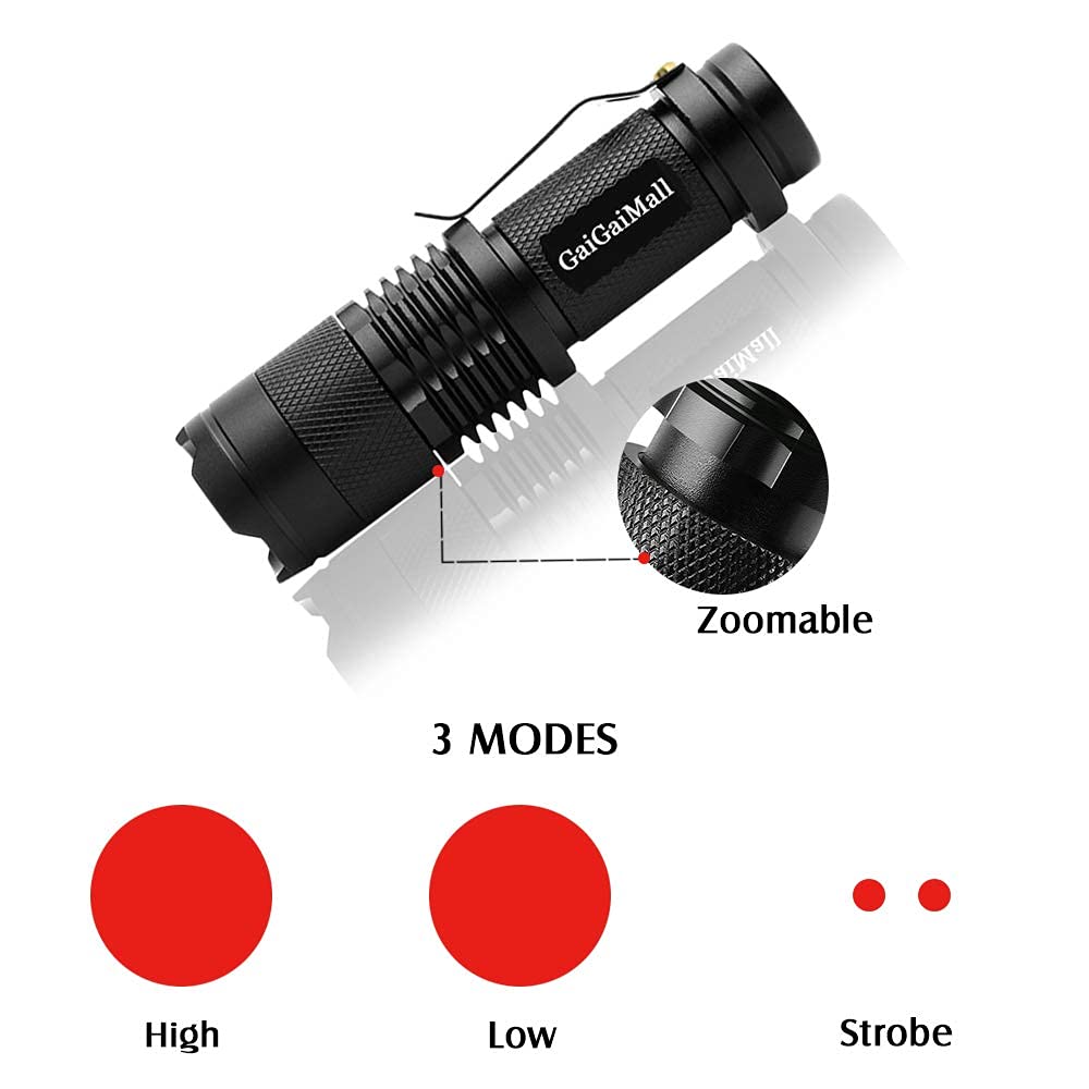 GaiGaiMall High Power 3 Mode LED Red Light Flashlight for Night Astronomy Observation, 3 Pack