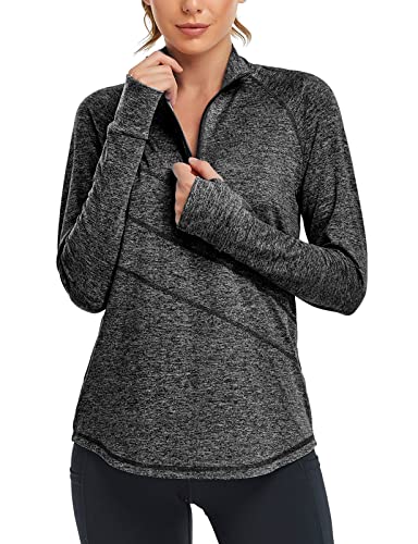 Black Long Sleeve Shirt Women,Cucuchy Hiking Shirts Raglan Sleeve V Neck Yoga Tops Lightweight Half Zipper Moisture Wicking Smooth Fashion Daily Workout Activewear Plain Black XLarge