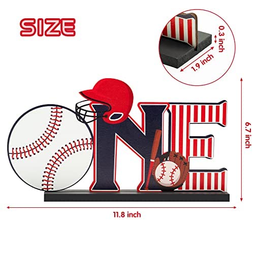 Haooryx Baseball One Letter Sign Wooden Table Centerpiece for Kids First Birthday Decoration, My Rookie Year Centerpieces Sport Theme Party Supplies One Year Old 1st Birthday Baby Shower Photo Props