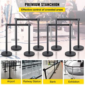 VEVOR Crowd Control Stanchion Set, Stanchion Set with 6.6 ft/2 m Black Retractable Belt, Black Crowd Control Barrier w/Concrete and Metal Base - Easy Connect Assembly (8)