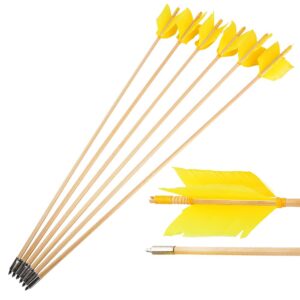 AMEYXGS 6/12 Pack Archery Traditional Wooden Arrow Target Flu-Flu Arrows with 4 Feathers Fletching for Practice Targeting Hunting(Yellow, 6 pack)