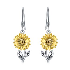 Sunflower Earrings for Women 925 Sterling Silver Sunflower Dangle Earring Sunflower Jewelry Gifts for Women Mother