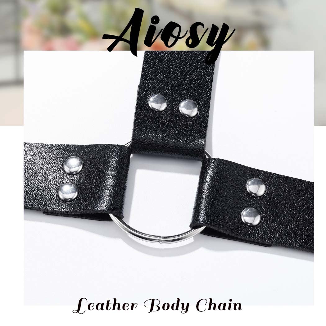 Salliy Punk Waist Chain Black Leather Body Chain Harness Belly Belt Chains Nightclub Party Body Accessories Jewelry for Women (O)