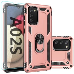 SKTGSLAMY for Galaxy A02S Phone Case,Galaxy A02S Case with Screen Protector,[Military Grade] 16ft. Drop Tested Cover with Magnetic Kickstand Car Mount Protective Case for Samsung A02S, Rose Gold