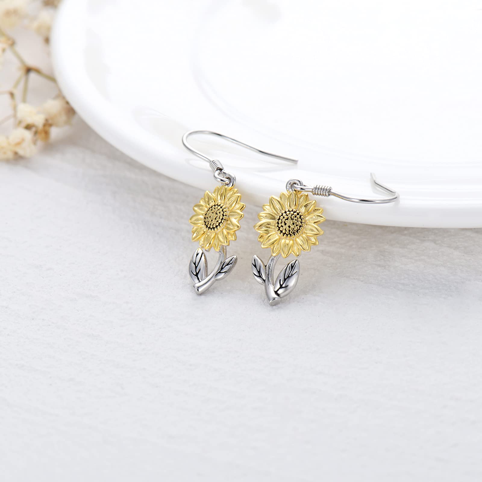 Sunflower Earrings for Women 925 Sterling Silver Sunflower Dangle Earring Sunflower Jewelry Gifts for Women Mother