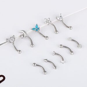 EVISPOL 10Pcs 16G Rook Piercing Jewelry for Women Men, Eyebrow Rings Curved Barbell 316L Stainless Steel Belly Lip Rings CZ Daith Cartilage Earrings Tragus Helix Piercing Jewelry-6MM-Silver