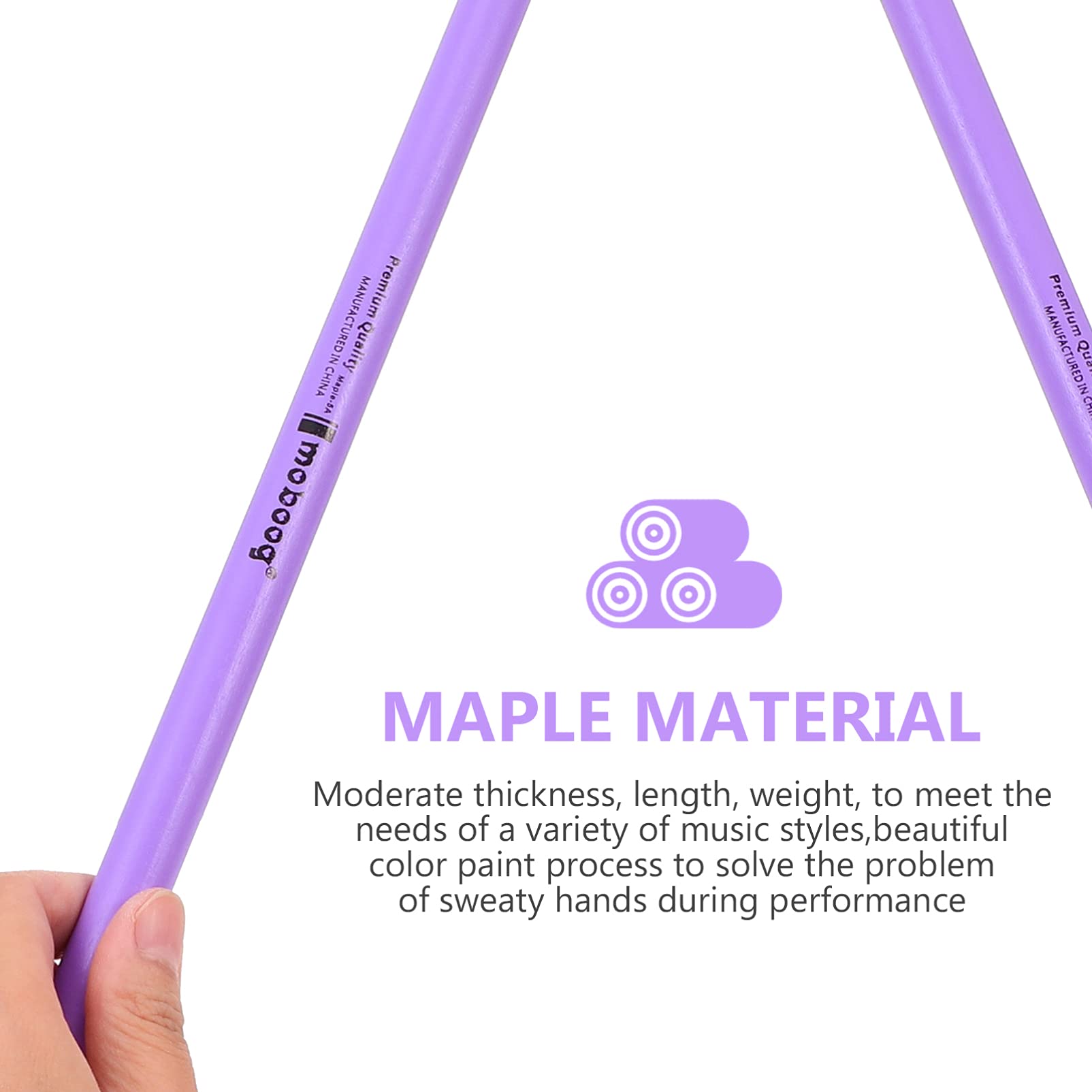 MILISTEN 2 Pairs Purple Maple Percussion Drum Sticks Maple Wood Drumsticks Non Slip Drum Sticks Wood Tip Maplewood Drumstick for Kids Students and Adults