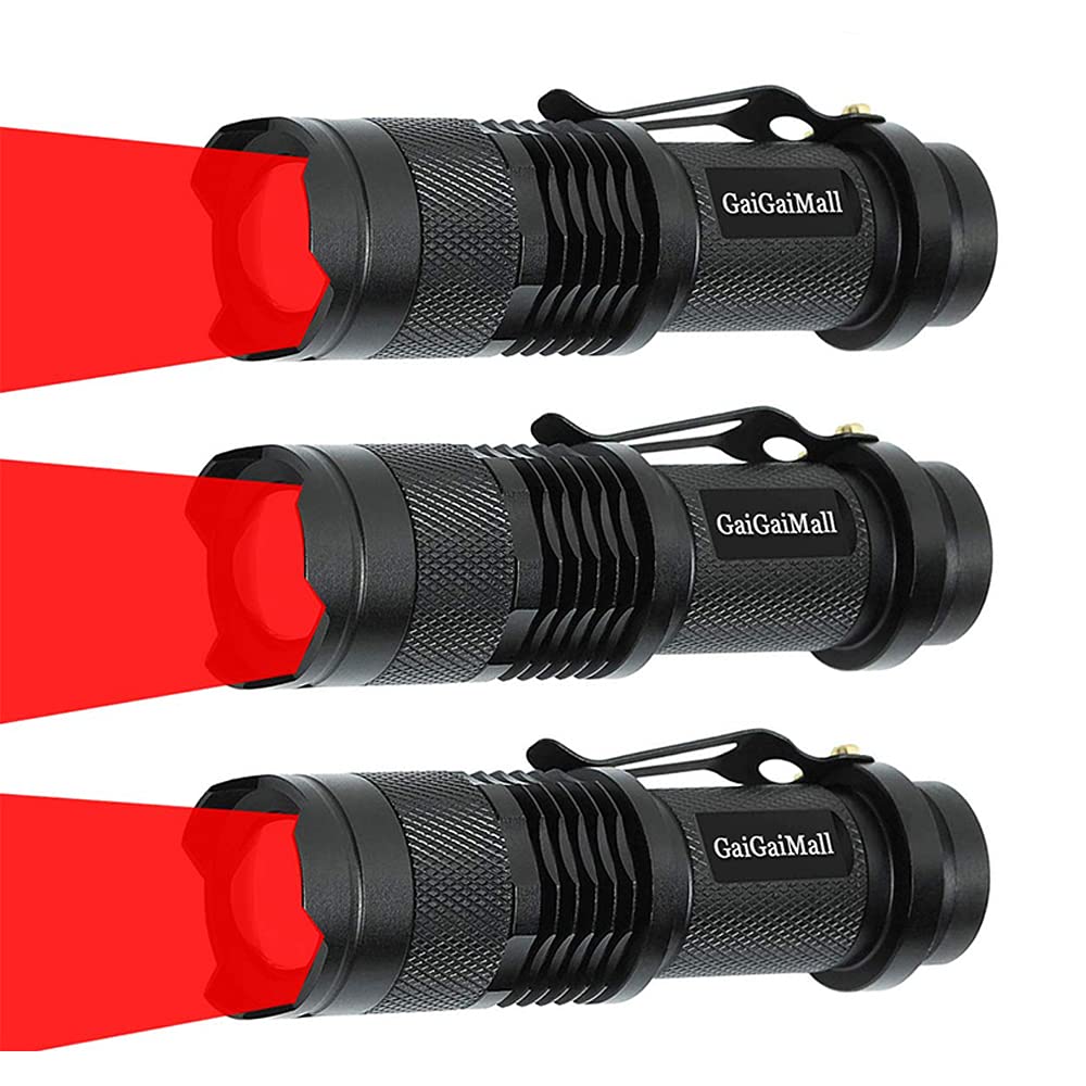 GaiGaiMall High Power 3 Mode LED Red Light Flashlight for Night Astronomy Observation, 3 Pack