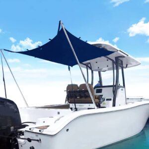 TeBaisea Boat T-Top Sun Shade Kit Boat Canopy, Boat Cover with Stainless Steel Telescopic Rod Foldable,UV-Proof 1200D High-Tech Polyester Fiber, Anti-Ultraviolet Dark Blue（126"×114"×102"）