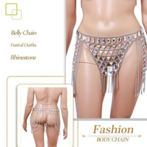 Salliy Rhinestone Body Chains Skirt Silver Sexy Belly Chain Dresses Festival Outfits Summer Body Bottom Jewelry for Women（Only Skirt）