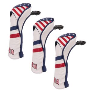 Golf Builder 3pcs/Set USA Stars and Stripes Golf Club Hybrid Head Covers Utility UT Covers with Adjustable Number Tag