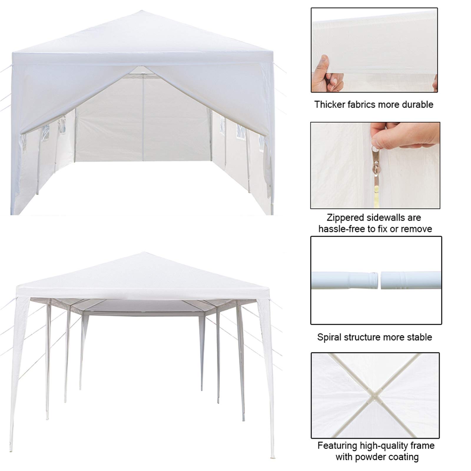 10x30 Feet Heavy Duty Canopy Tent - 8 Sides 2 Doors Waterproof Gazebos, Instant Shelter Beach Canopy for Wedding Camping Birthday Party (White)