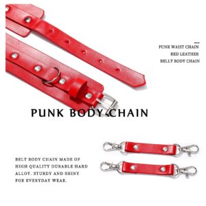 Aiosy Punk Waist Chain Red Leather Belly Body Chain Thigh Harness Belt Rave Body Accessories Jewelry for Women