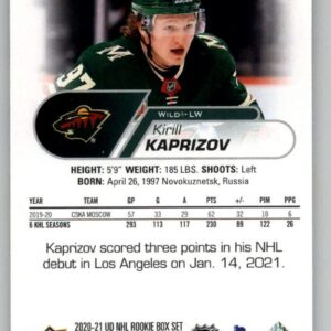 2020-21 Upper Deck NHL Star Rookies #25 Kirill Kaprizov Minnesota Wild Hockey Card (RC - Rookie Card) NM-MT